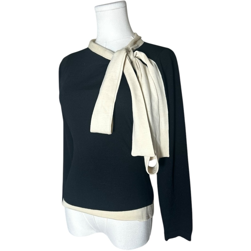 NWOT John Smedley Luxury Wool Top Sweater  – Black & Cream – Size Small - 240